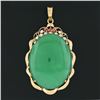 Image 4 : Vintage 18k Gold GIA Oval Cabochon Chrysoprase Diamond Ruby Wavy Frame Pendant