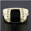 Image 2 : Mens 14K Gold .35 ctw Inlaid Black Onyx w/ Diamond Channel Polished Wide Band Ri