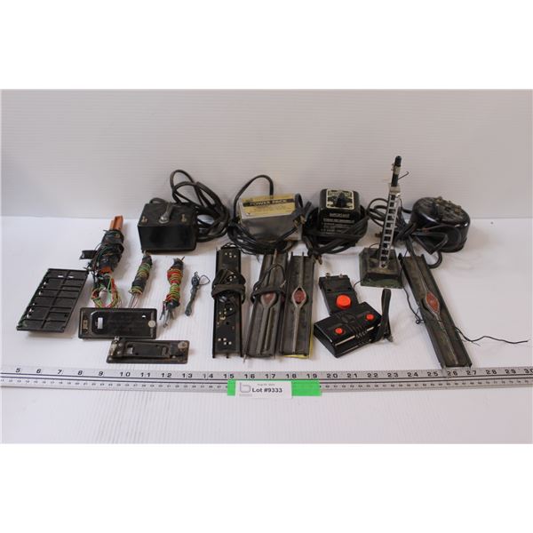 (4) Toy Train Transformers, (4) Lionel Rail Remote Control Pieces & Electoral Wires Lot