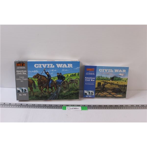 (2) 1:72 Scale Model Soldiers Kits: Civil War Accessories & Union Lumber Wagon