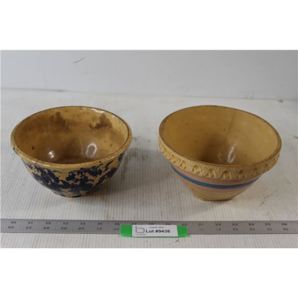 (2) Pottery Mixing Bowls - Some Cracks