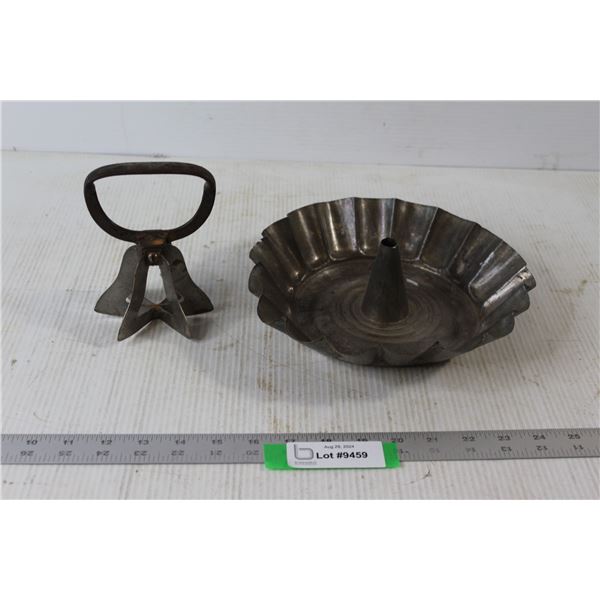 Antique Fluted Cake Pan/Mold, Six Blade Hand Kitchen Food Chopper