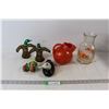 Image 1 : (3) Glass Duck Alcohol Bottles, Turkey Coloured Salt and Pepper Shakers, MCM Orange Pitcher, Glass V