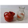 Image 4 : (3) Glass Duck Alcohol Bottles, Turkey Coloured Salt and Pepper Shakers, MCM Orange Pitcher, Glass V