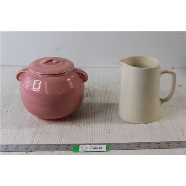 Pitcher and  Pink Pottery Cookie Jar