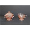 Image 1 : Pink Depression Glass Cabbage Rose Cream and Sugar - Chip on Base