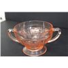 Image 5 : Pink Depression Glass Cabbage Rose Cream and Sugar - Chip on Base