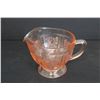 Image 6 : Pink Depression Glass Cabbage Rose Cream and Sugar - Chip on Base