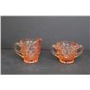 Image 1 : Pink Depression Glass Block Cube Pattern Cream and Sugar - No Chips