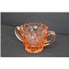 Image 2 : Pink Depression Glass Block Cube Pattern Cream and Sugar - No Chips