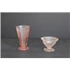 Image 1 : Pink Depression Glass Poinsettia Custard Glass (Small Chip) and Royal Lace Sherbert Glass