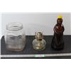 Mrs. Butterworth's amber Glass Syrup Bottle, Oil Lamp, Big Glass Jar