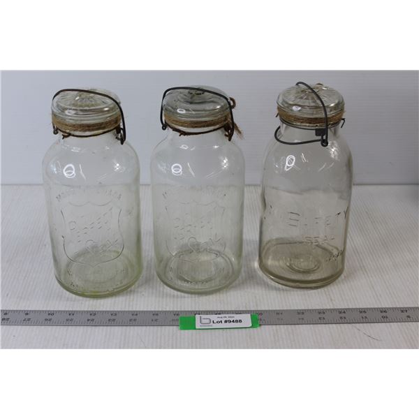 (2) Perfect Seal Wide Mouth Adjustable Glass Jars, Safety Seal Jar