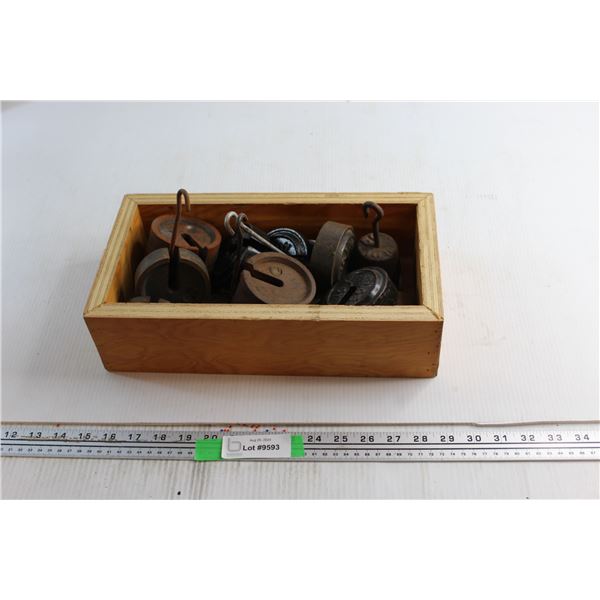Lots of Assorted Scale Weights and Wooden Box