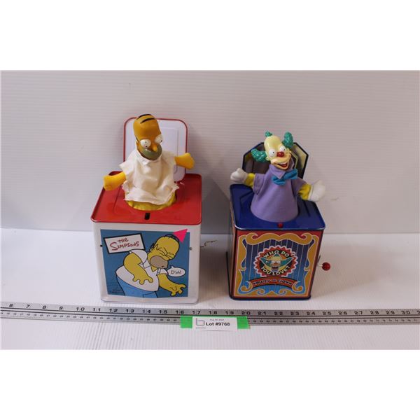 (2) Simpsons Jack-in-the-Box: Krusty (Works) & Homer (Doesn't Work Well)