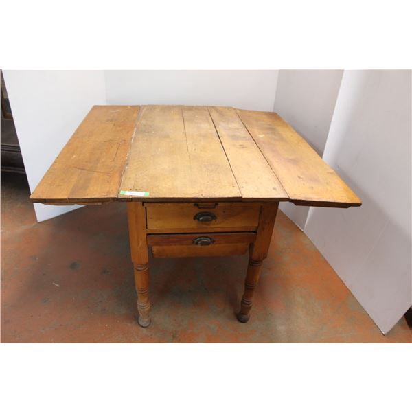 * Antique Farmhouse Kitchen Butcher Block w/ Drawers & Cutting Board & Folding Leaves - 26" Wide Fol