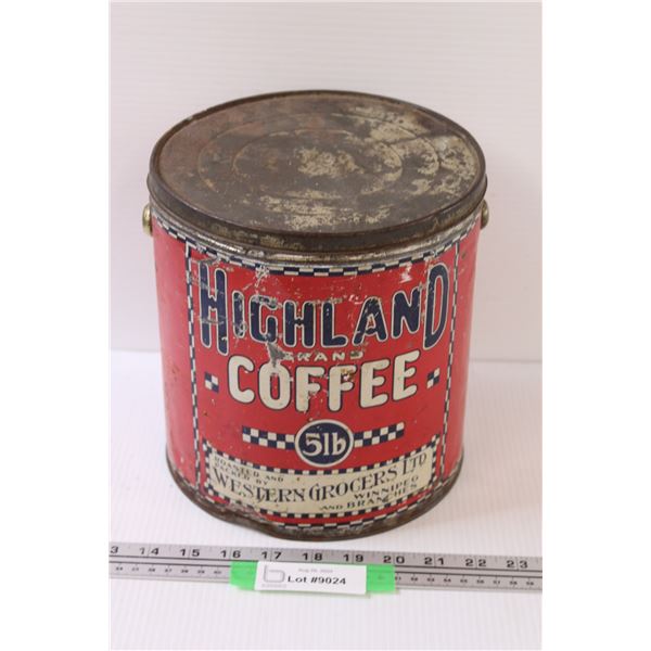 *Antique Highland Brand Coffee Tin - 9" x 8"
