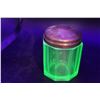 Image 2 : Uranium Green Glass Sugar Cup w/Lid - 4" Tall