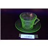 Uranium Green Depression Glass Florentine No.2 Tea Cup & Saucer