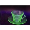 Image 2 : Uranium Green Depression Glass Florentine No.2 Tea Cup & Saucer