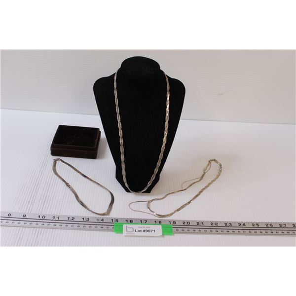 (3) Sterling Silver Necklaces (Two in Not Good Condition, One in Good Condition)