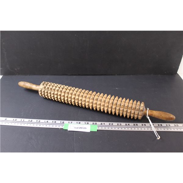 Antique Linden Deep Notched Rolling Pin - Some Wear