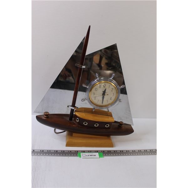 Snider Clock Ship w/Teak Wood & Stainless Steel Sails - 17.5" x 16" - Consigner States Works