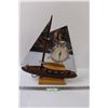 Image 1 : Snider Clock Ship w/Teak Wood & Stainless Steel Sails - 17.5" x 16" - Consigner States Works