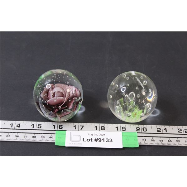 (2) Blown Glass Paper Weights
