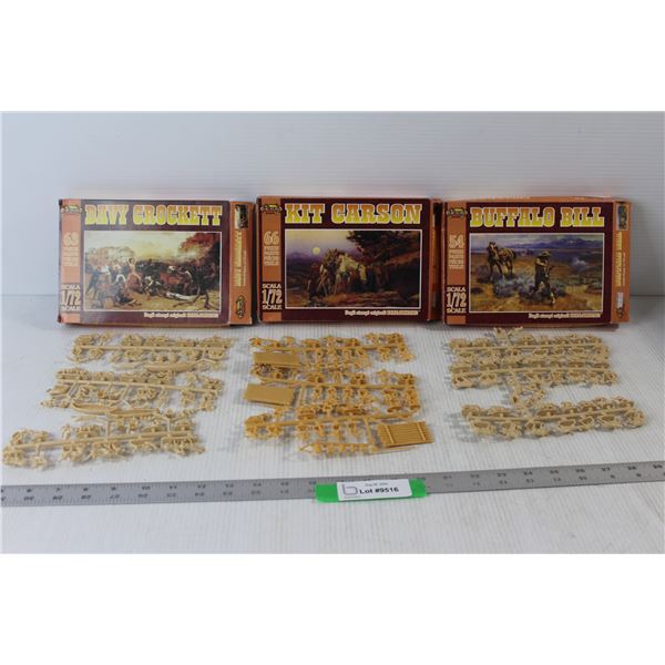 Nexos Buffalo Bill Figurines 1/72, Nexos Kit Carson 1/72 Figurines, Nexos Davy Crockett 1/72 Figurin