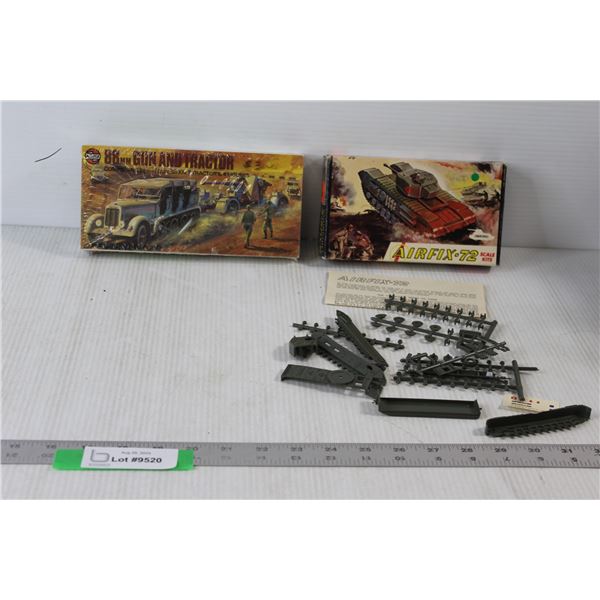 Airfix 1/72 Churchill Tank Kit Model, Airfix 88mm Gun and Tractor