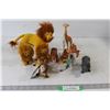 Image 1 : Lion King Stuffy Plushie Toy, (2) Small Lion Stuffy Plushies, Lion Model, (2) Camel Models, Rhino Mo