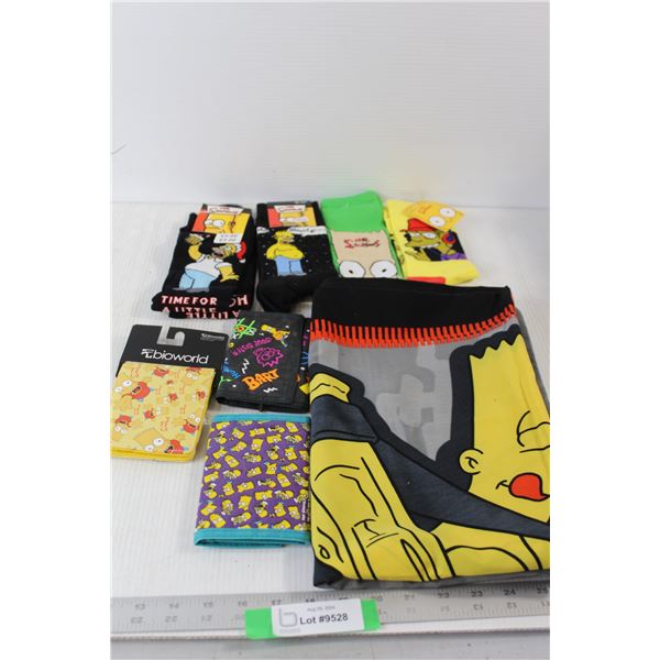 The Simpsons Small Blanket, (3) Simpsons Decorated Wallets, (4) Pairs of Simpsons Decorated Socks