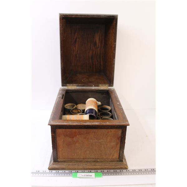 Antique Edison Blue Amber Record Tubes in Edison Amberola Case