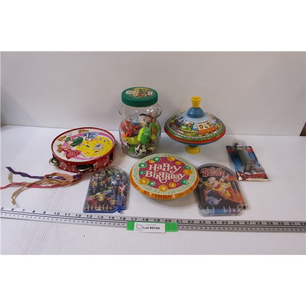 Vintage Children's Toy Lot: Top, Tambourine, Misc.