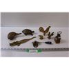 Lot: Brass Animals (Rooster, Turtle, Crocodile, Duck), Bottle Opener, Wine Bottle Cork Remover