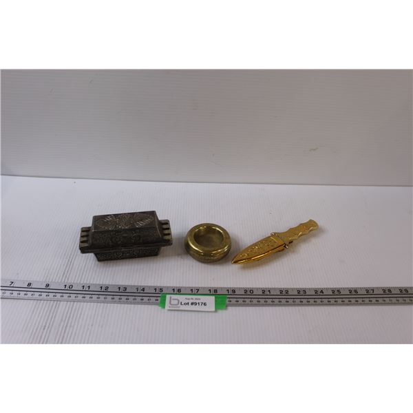 Metal Card Holder & Ashtray, Asian Incense Holder, Letter Opener Knife