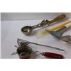 Image 2 : Vintage Kitchen Items: Can Opener, Masher, Spatulas, Ice Cream Scoop, Misc.