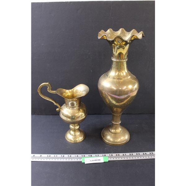 (2) Brass Vases (16" & 9.5 Tall)