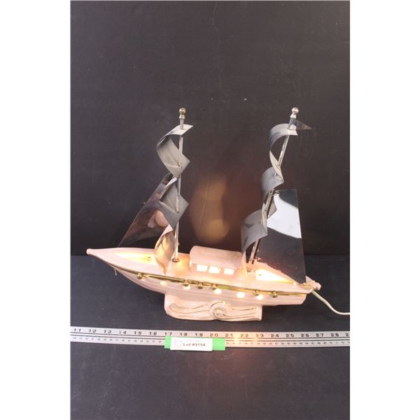 Lighted Pink Porcelain Sailboat w/Metal Sails - 16" x 14" - Works