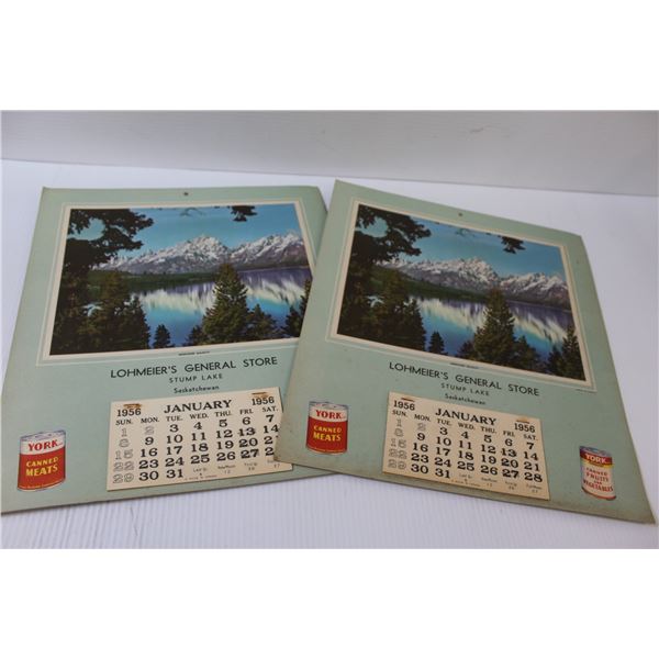 (2) 1956 Lohmeiers General Store Calendars - Stump Lake Sask.