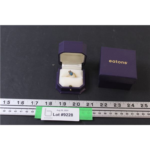 14 KT Gold Ladies Ring - London Blue Topaz Gemstone w/Small Diamond