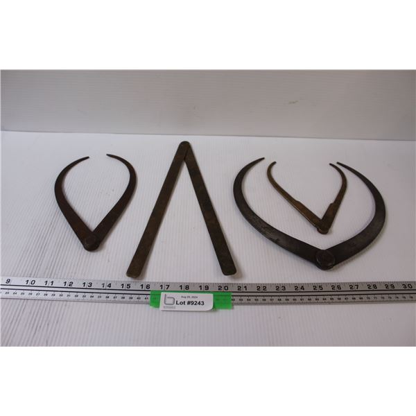 (3) Metal Caliper Measuring Tools & Metal Folding Ruler