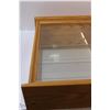 Image 5 : Honey Oak Wooden Display Showcase w/ Glass Shelves - 5" x 16" x 22" High