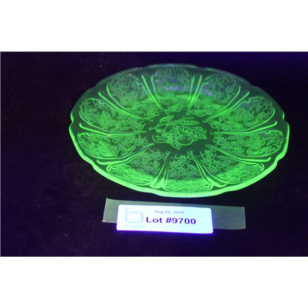 Uranium Depression Glass Cherry Blossom Plate - 7"