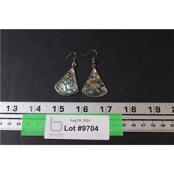 Vintage Mexican Abalone Drop Triangle Earrings