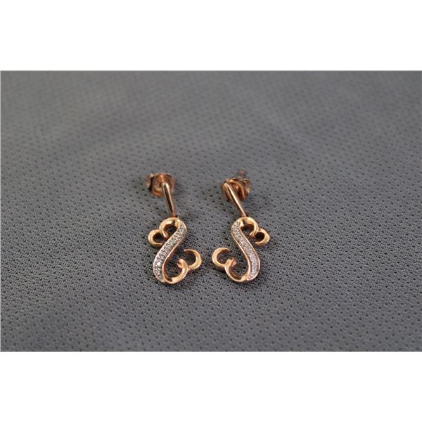 ^10K Rose Gold & Diamond Jane Seymour "Open Heart" Drop Post Earrings - 2.64g
