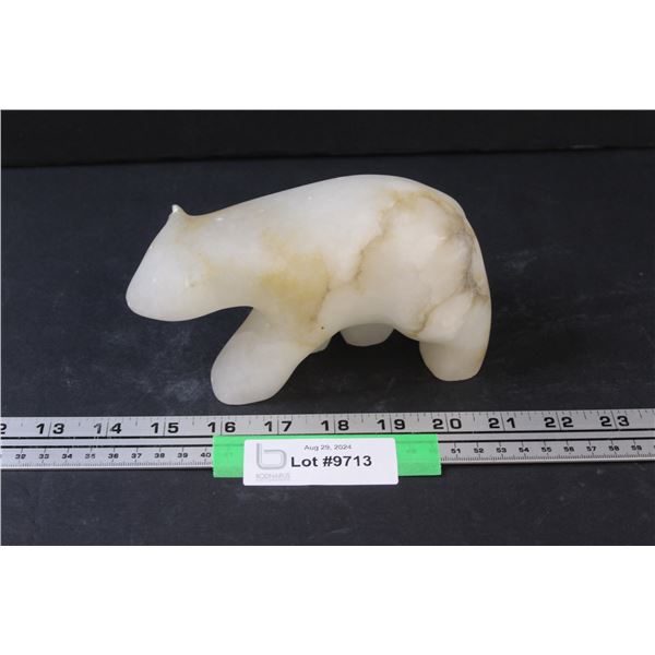 Indigenous Alabaster Carved Stone Polar Bear - 7" x 4"