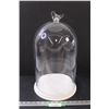 Bell Jar w/Glass Bird Handle & Wood Base - 18" Tall x 10" Wide