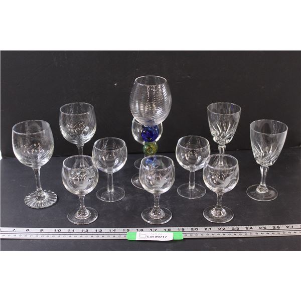 Sea Shell Artisan Wine Glass, (6) Canadian Goose Wine Glasses, (2) Spiral Crystal Wine Glasses